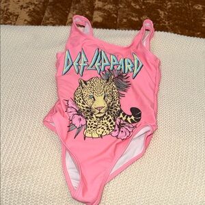 Def Leppard Pink Graphic Swimsuit 5/5T
